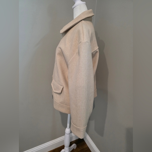 Banana Republic Women's Beige Melton Volume Sleeve Jacket, Large Petite - Picture 2 of 5